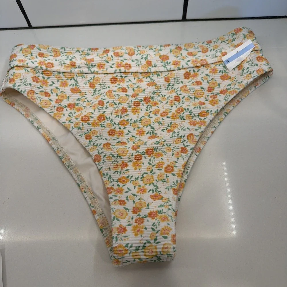 Billabong Ain't She Sweet Tanlines Rise Bikini Bottom‎ Large Orange Floral NEW!